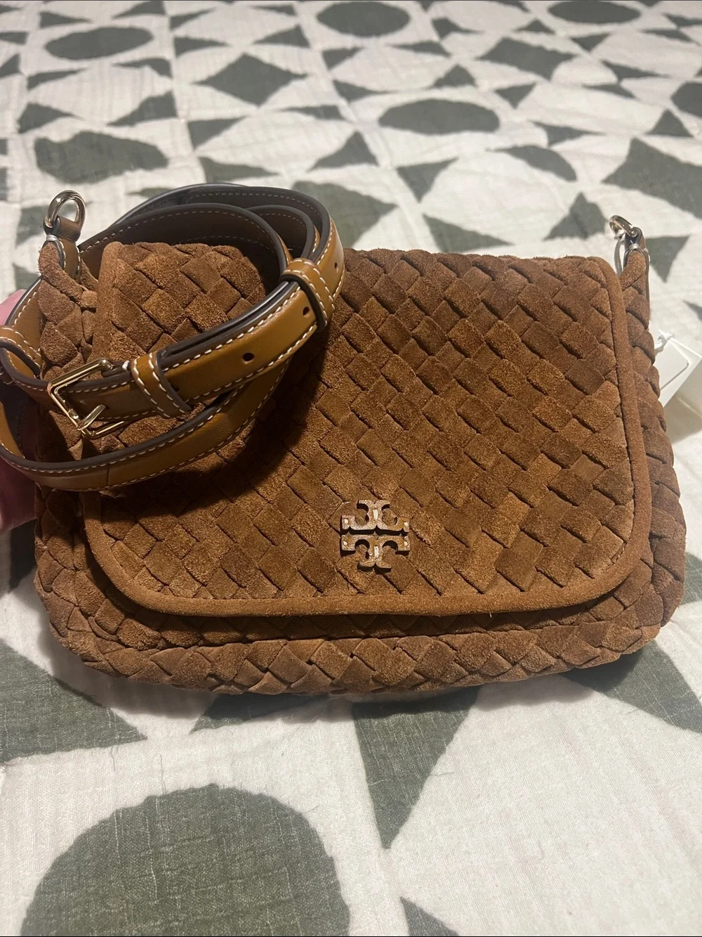 Tory Burch Thea Woven Suede Crossbody Flap